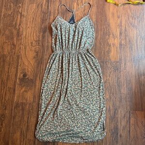 PRANA Ayala Midi Jersey Dress in Black Pedals Ditsy Floral Size Medium (I12)